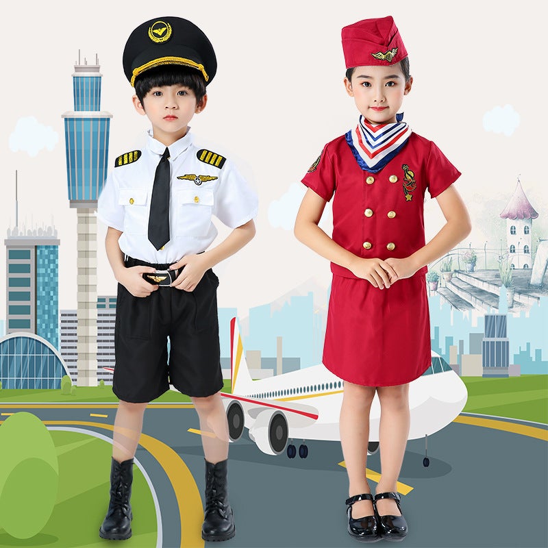 Chinese Captain Children'S Costume Boy Air Force Pilot Air Force Police Uniform Female Stewardess Clothes Role Play - Image 3